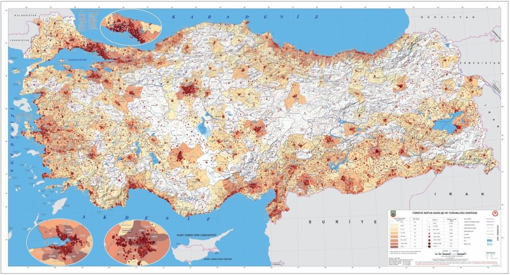 7) Farklı bölgelerdeki nüfus yoğunlukları