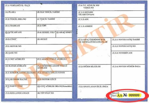 1) Araç Tescil Belgesi, aracın resmi kayıt belgesidir