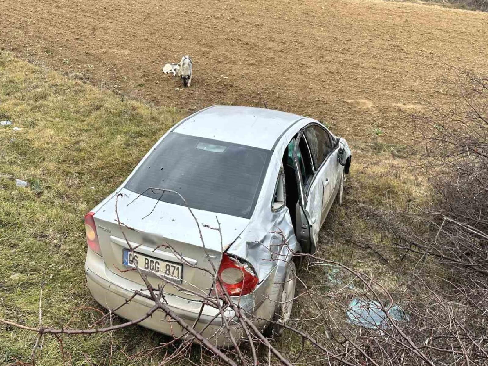 Otomobil Virajı Alamadı, Tarlaya Uçtu: 3 Yaralı