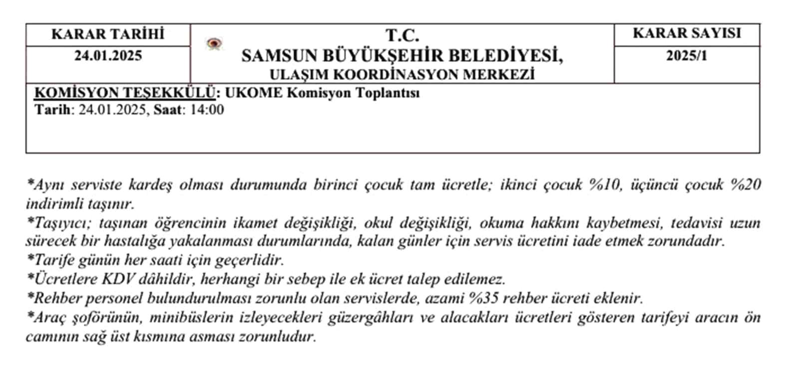 Samsun'da Toplu Taşıma Ücretlerinde Yenilikler Açıklandı